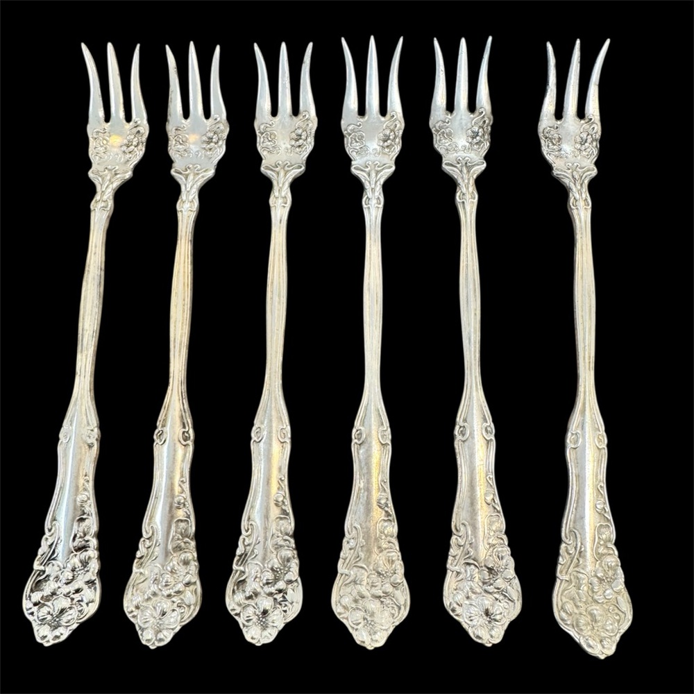 Antique 1904 Art Nouveau WM Roger’s Silverplate cocktail forks - set of 6